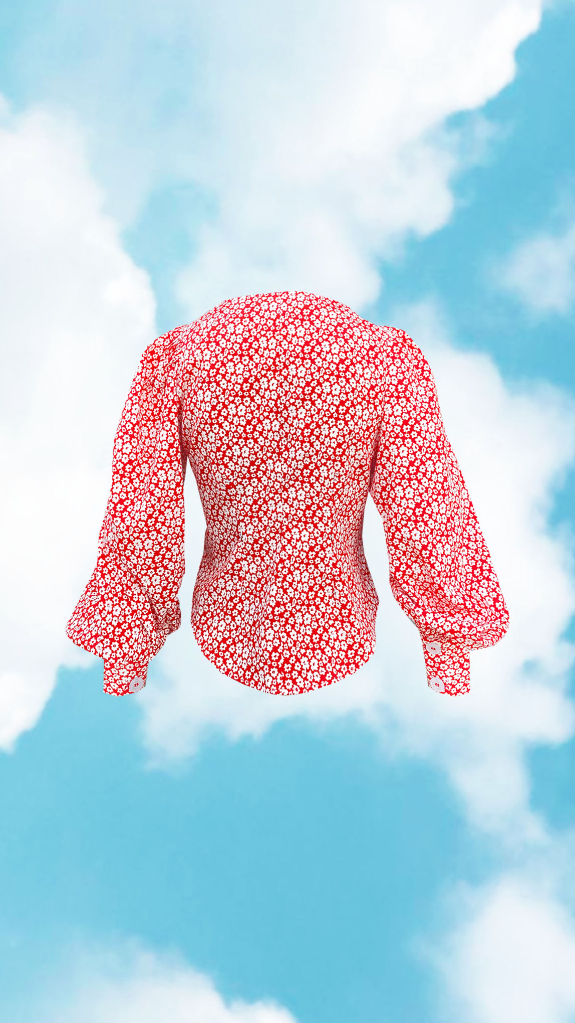 Red & White Floral Full Sleeves Top